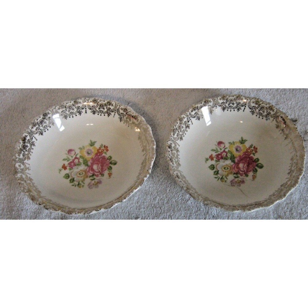 CANONSBURG POTTERY Lot of 2 SOUP CEREAL BOWLS WARRANTED 22 KARAT GOLD